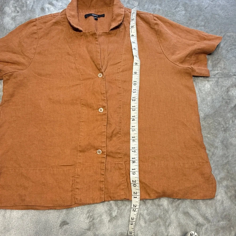 Quince 100% European Linen Short Sleeve Button Front Shirt Terracotta Orange XS - Picture 6 of 8